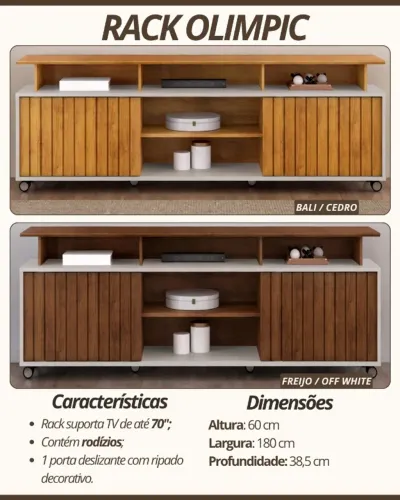 Rack olimpic 1,80x0,38 suporta TV 70''