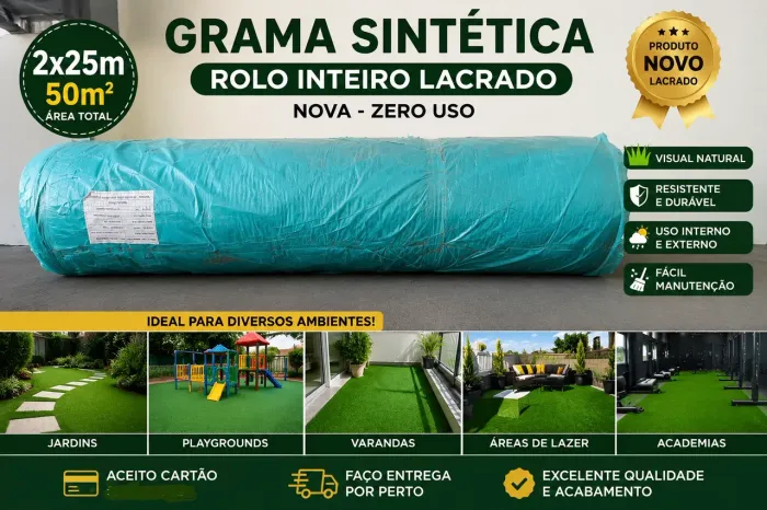 Grama Sintética Nova - Rolo Fechado 2x25m (50m²) 