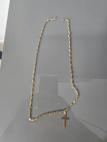 Corrente Ouro 18K 750 - 65 cm com Pingente de Cruz