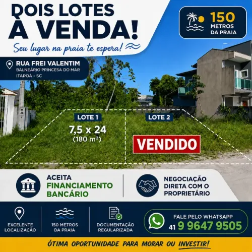 Terreno à venda 180 m2 em Itapoá/SC - Balneário Princesa do Mar