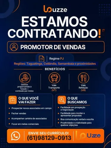 Vaga pra promotor de vendas em Proteção Veicular!