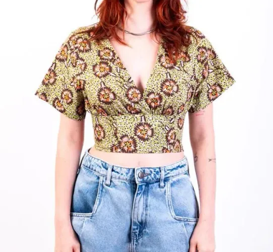 Cropped Verde Estampado Zara tamanho G