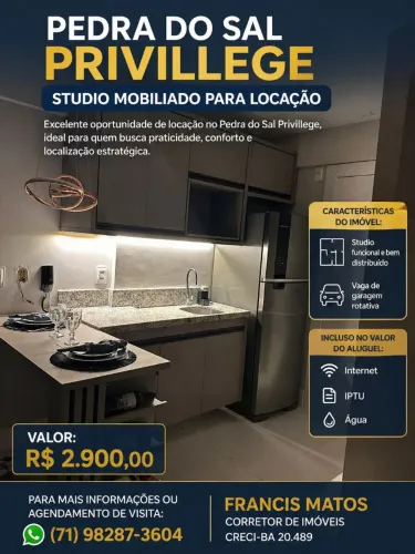 PEDRA DO SAL PRIVILLEGE - STUDIO MOBILIADO PARA LOCAÇÃO