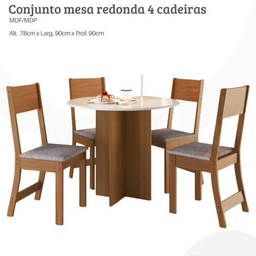 Conjunto Mesa redonda 04 cadeiras Alice 