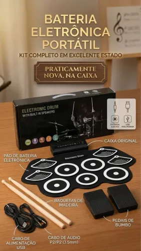Bateria Eletrônica Portátil com Alto-falantes ? Kit Completo