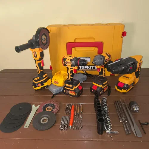 Kit 4 em 1 completo TOPKIT's: parafusadeira, martelete, chave de impacto e lixadeira.