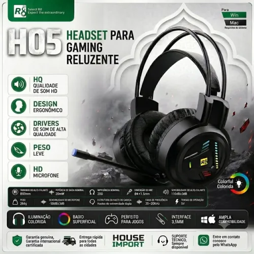 Headset GAMER R8 H05 RGB