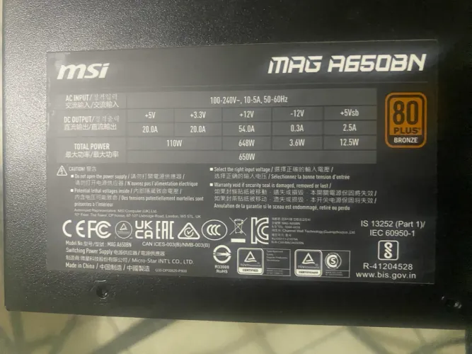 Fonte MSI 650w 80 plus bronze