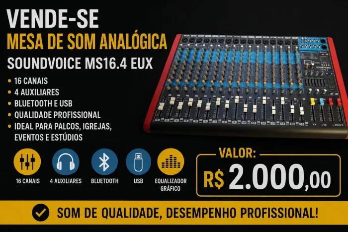 Mesa de som soundvoice 16 canais bluetooth