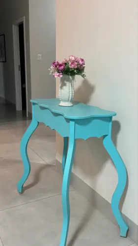 Mesa rústica aparador azul turquesa