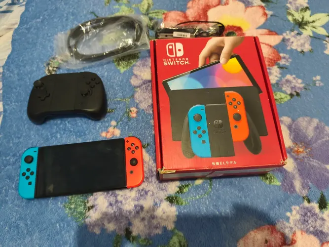 Nintendo switch OLED desbloqueado+cartão 128+caixa+bolsa+todos os acessórios