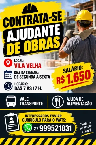 CONTRATA-SE AJUDANTE DE OBRAS