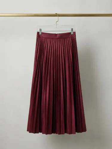 Saia Midi Plissada Vinho / Marsala com Brilho - Tam. GG