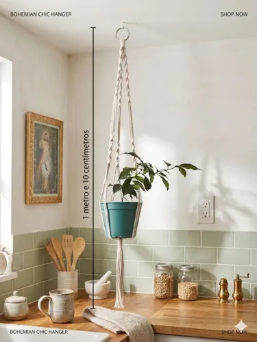 <br>Suporte de Plantas em Macramê - Estilo Boho Chic (Novo)