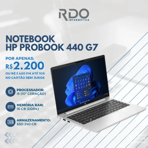 Notebook HP ProBook 440 G7 i5 10ª 16GB RAM 240GB SSD IPS - Alto desempenho 
