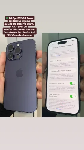 iPhone 14 Pro 256GB Roxo - Saúde Da Bateria 100% ( Usado )