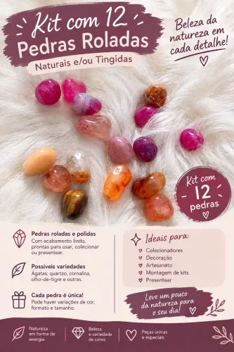 Kit com 12 pedras roladas para coleção, decoração e artesanato!