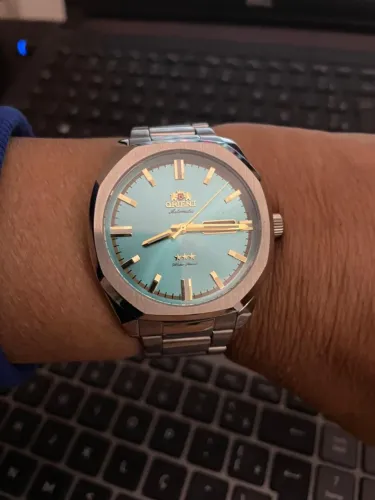 relógio orient automático 03 estrelas dial azul sunburst day date novo peça de coleção sho