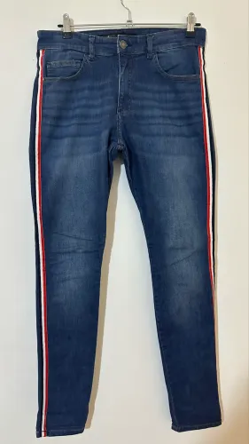 Calça jeans masculina skinny azul escura com listras renner tamanho 40