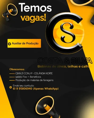 VAGA DE EMPREGO - COSTA E SILVA BOBINAS DE ZINCO, TELHAS E CALHAS 