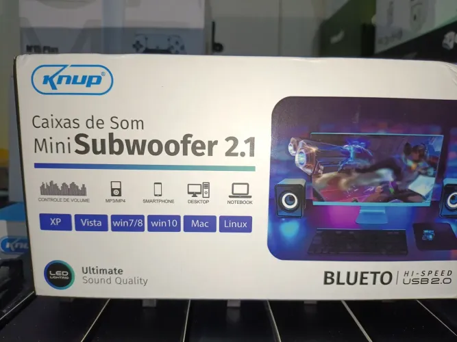  Caixas de Som Mini Subwoofer 2.1 Original KNUP com Led