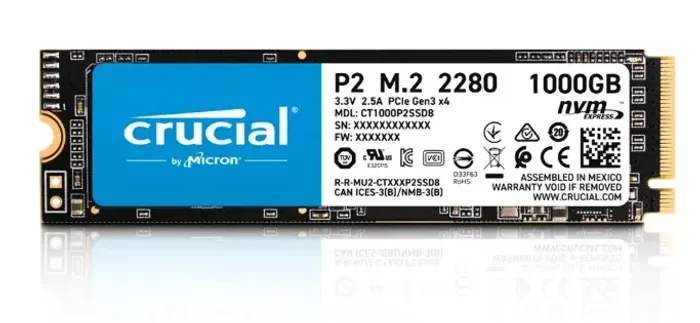 SSD 1TB Crucial P2, M.2 2280 Nvme, Leitura 2400 Mb/s E Gravação 1800 Mb/
