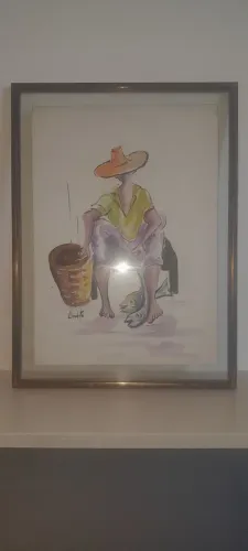 Quadro Pescador - moldura em metal e vidro 
