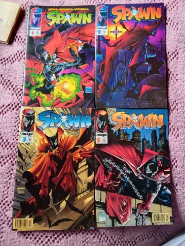 Combo HQs Spawn Edições 1, 2, 3 e 5 (Abril 1996) - Com Pôster Original Impecável