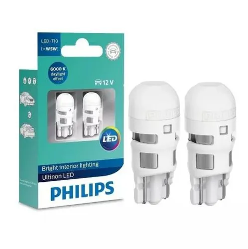Par Lampada Philips Led Ultinon T10 W5w Pingo Luz Branca