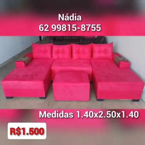 Sofá de Chaise Rosa - 1.40x2.50x1.40 - Novo