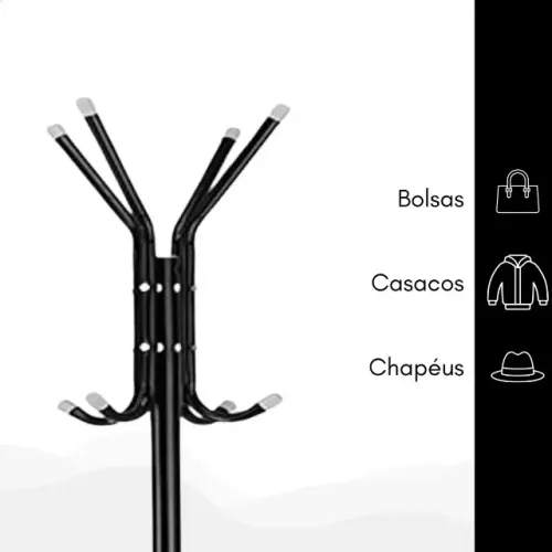 mancebo cabideiro organizador 12 ganchos para roupas bolsa cor preto mb-10p