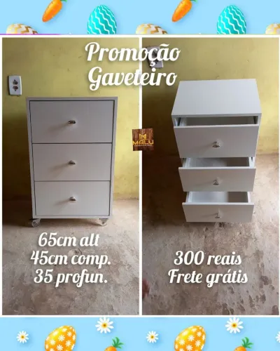 Gaveteiro 3 Gavetas Branco - Novo - Frete Grátis