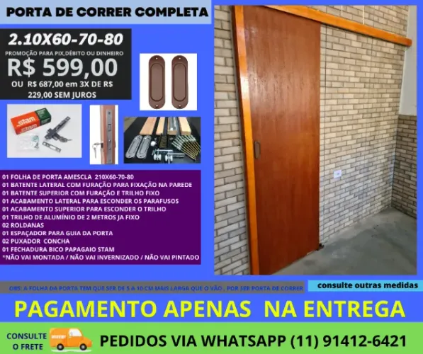 Porta de Correr Completa Modelo House 2.10x72 - Pagamento apenas na entrega - frete a/c