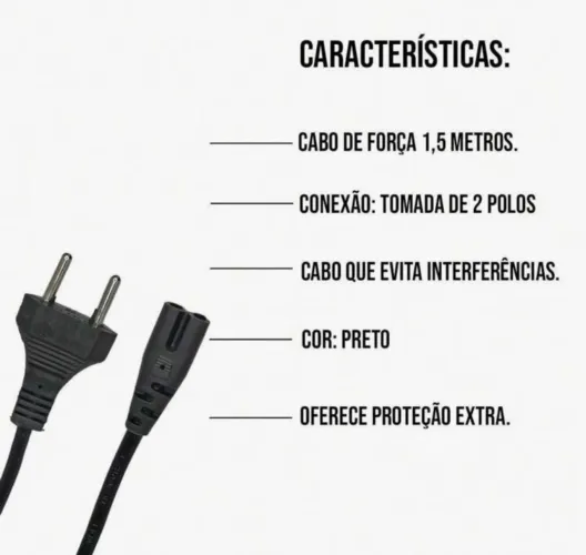 Cabo de Força para TV 1,5 Metros - Preto - 2 Polos
