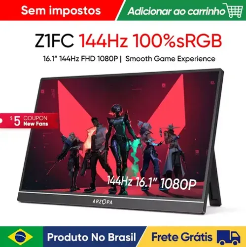 Monitor de Jogos Portátil ARZOPA 16.1" 144 Hz , 100 % sRGB , 1080P FHD