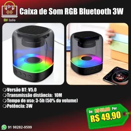 Caixa de Som RGB Bluetooth 3W