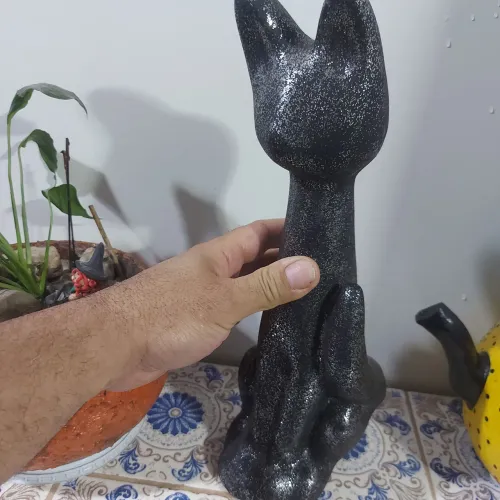 Mini escultura gato grafite brilhante artesanal