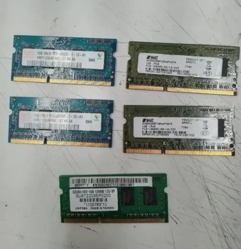 Lote com 5 pentes de memória DDR3 para notebook, todos testados e funcionando