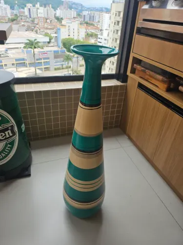 Vaso Decorativo em Cerâmica - Verde e Bege