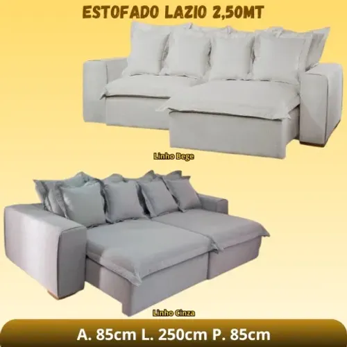 Sofá retrátil de 2.50m com tecido no linho 