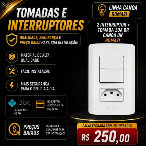 2 interruptor +tomada ( cx com 25 unidades)