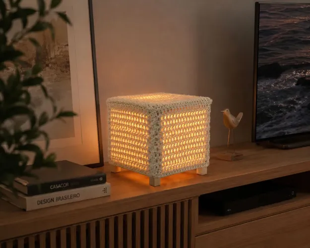 Luminária Crochê Nova Luz Indireta Acompanha Lâmpada 2x sem juros 