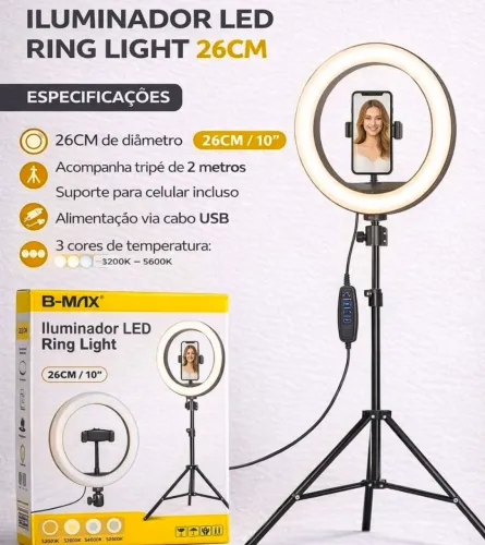 Ring Light 26CM com Tripé 2 metros.