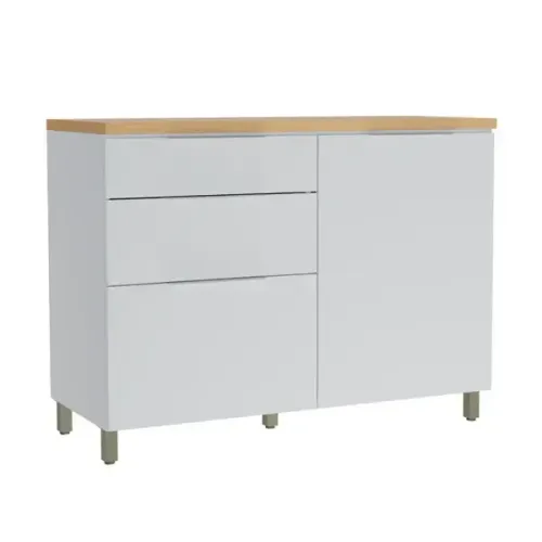 Balcão de Cozinha 100% MDF Branco e Nature com 1 Porta e 3 Gavetas 120x91x52cm Marquesa Ne