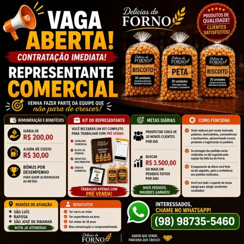 VAGA PARA REPRESENTANTE COMERCIAL