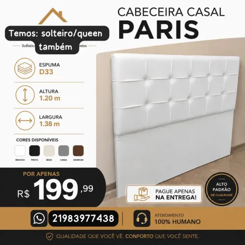 Cabeceira casal/solteiro Paris courino