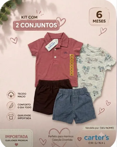 Conjunto Carter's para bebê menino de 3 a 6 meses