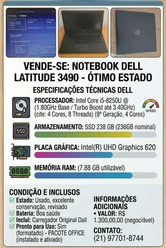 Notebook Dell 3490 8gb de ram ssd nvme 256