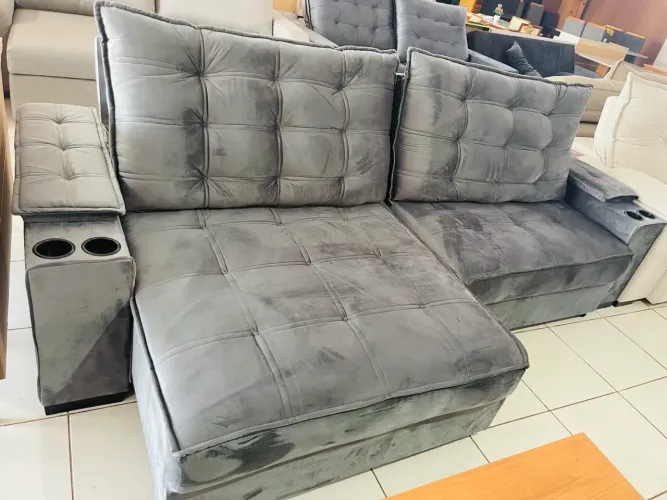 Sofá retrátil e reclinável 2.90 mt em veludo molas ensacadas