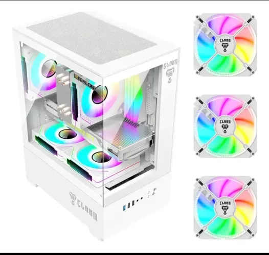 Gabinete Gamer Megalon Snow com 3 Fans RBG cores fixa Vidro Temperado